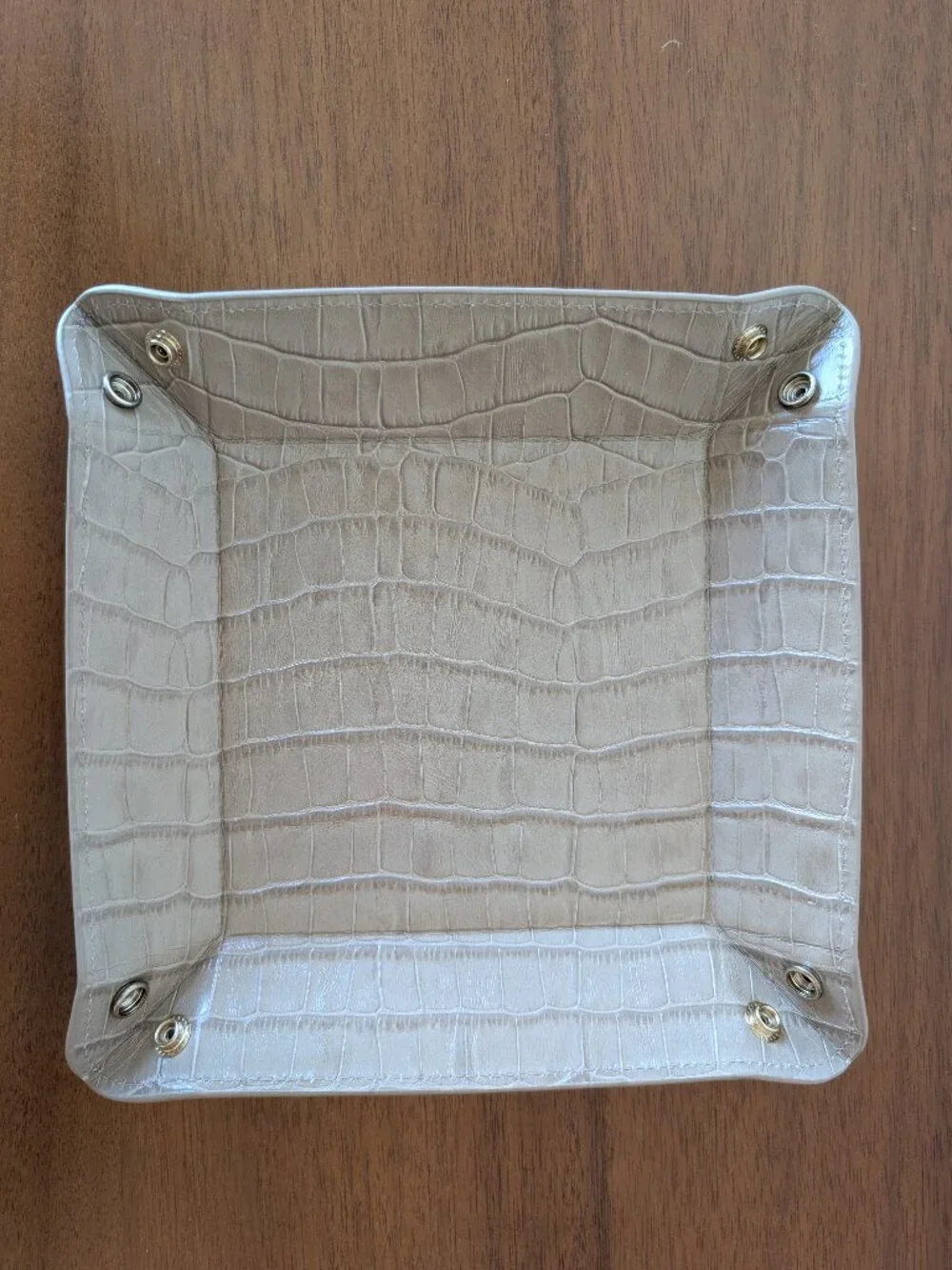 Leatherology Square Valet Tray, Taupe, crocodile skin-like pattern